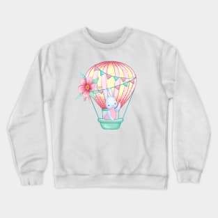 cute bunny on a pink hot air balloon Crewneck Sweatshirt